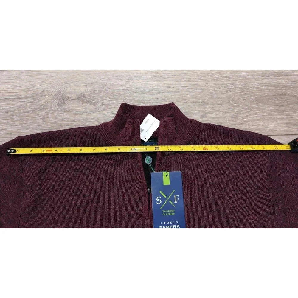STUDIO FERERA MEN'S 1/4 ZIP BURGUNDY LONG SLEEVE PULLOVER SWEATERS SZ XXL  NWT